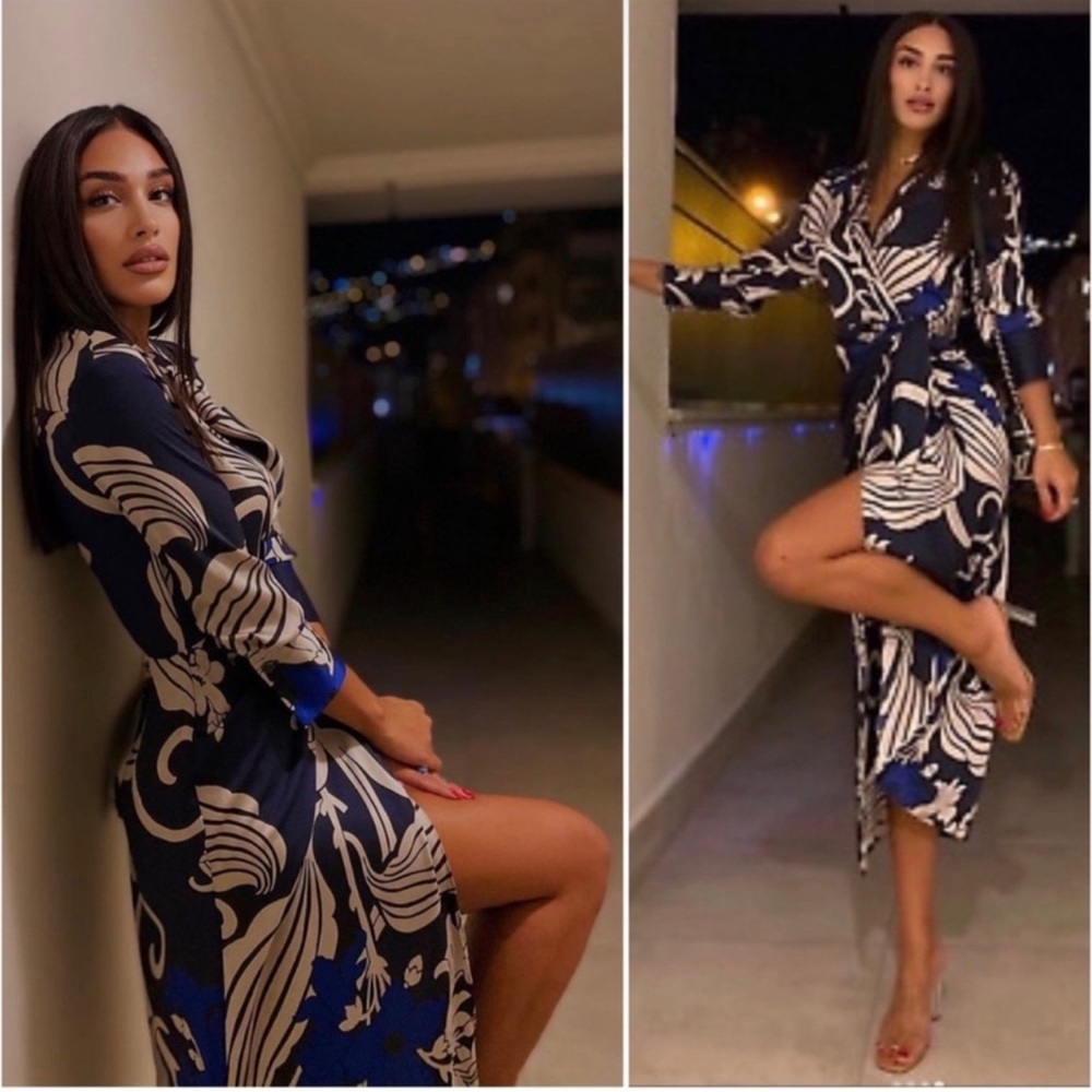 NEW ZARA satin blue wrap dress